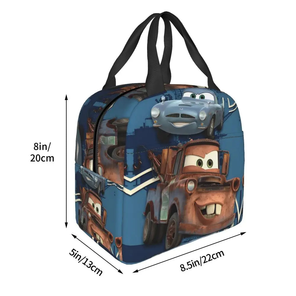 Custom Car 95 Lightning Mcqueen Insulated Lunch Bag for Women Resuable Racing Car Thermal Cooler Bento Box Office Picnic Travel