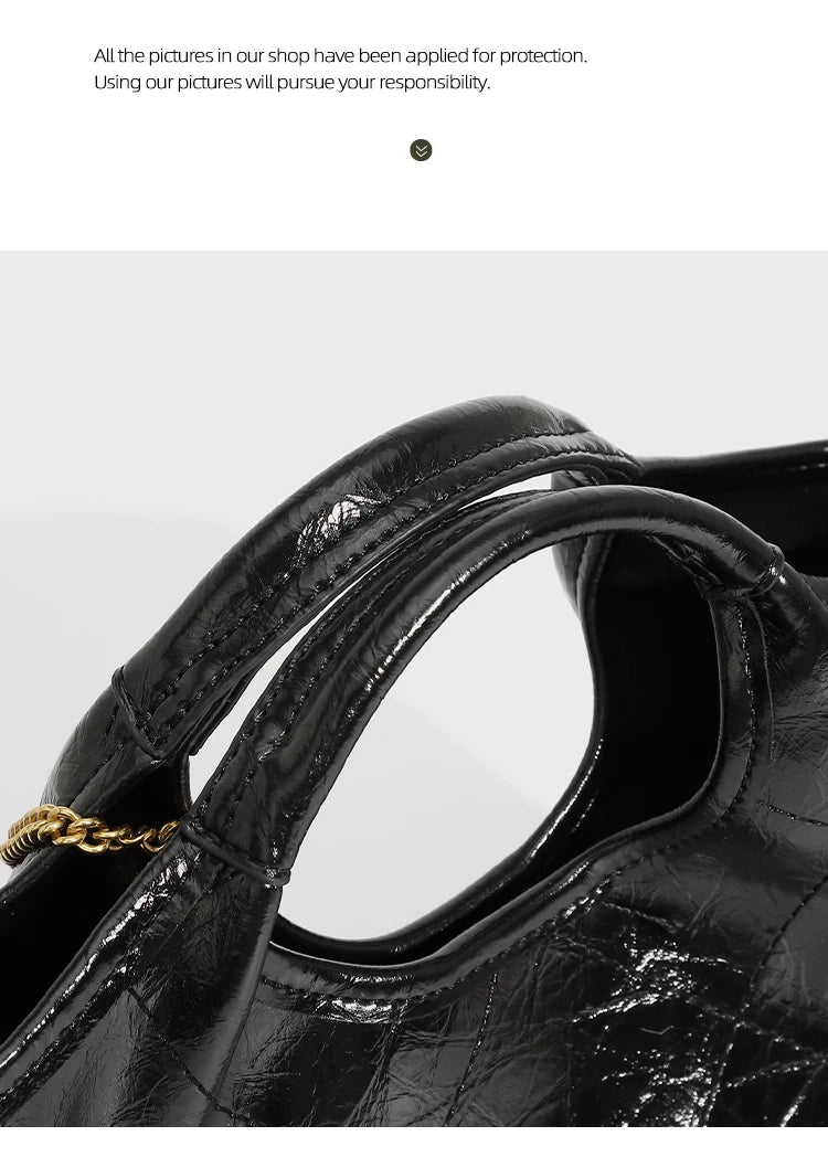 Premium handbag with diamond grid embroidery thread, large capacity vegetable basket bag, chain bar crossbody bag