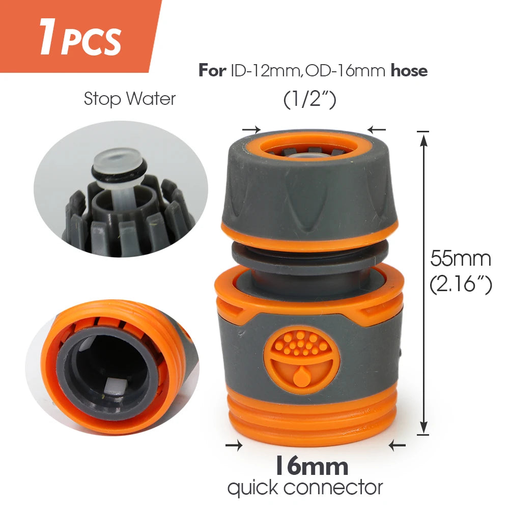 Garden Hose Quick Connector 1/2 3/4 Inch Pipe Coupler Stop Water Connector for Car Wash 20/16mm Irrigation Tube Repair Joints