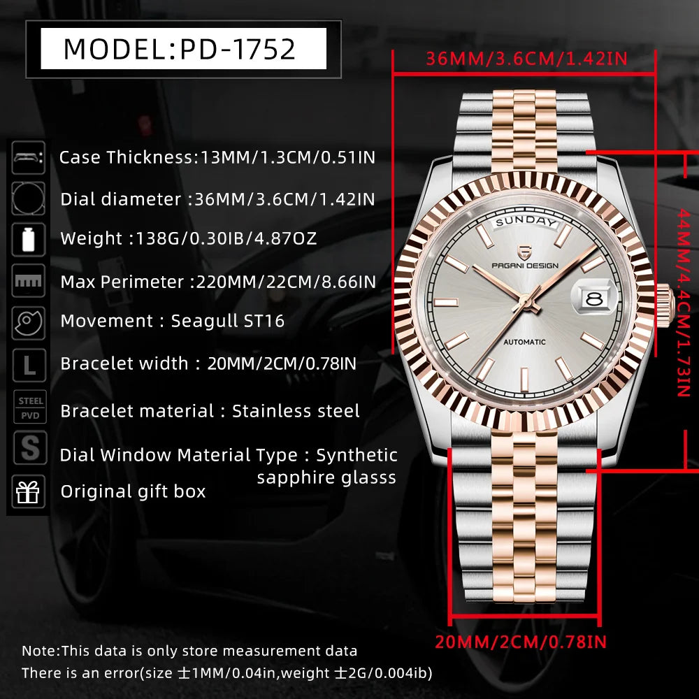 PAGANI DESIGN 2026 New Enamel Dial DD36 Luxury Silver Gold Automatic Watch For Men AR Sapphire crystal Mechanical Wristwatch Men