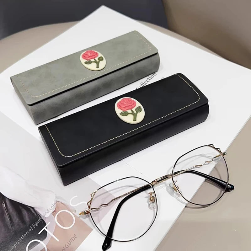 Vintage Fashion Rose Pattern Glasses Case Sunglasses Eyewear Storage Box Unisex Anti-Pressure PU Leather Eyeglasses Bag