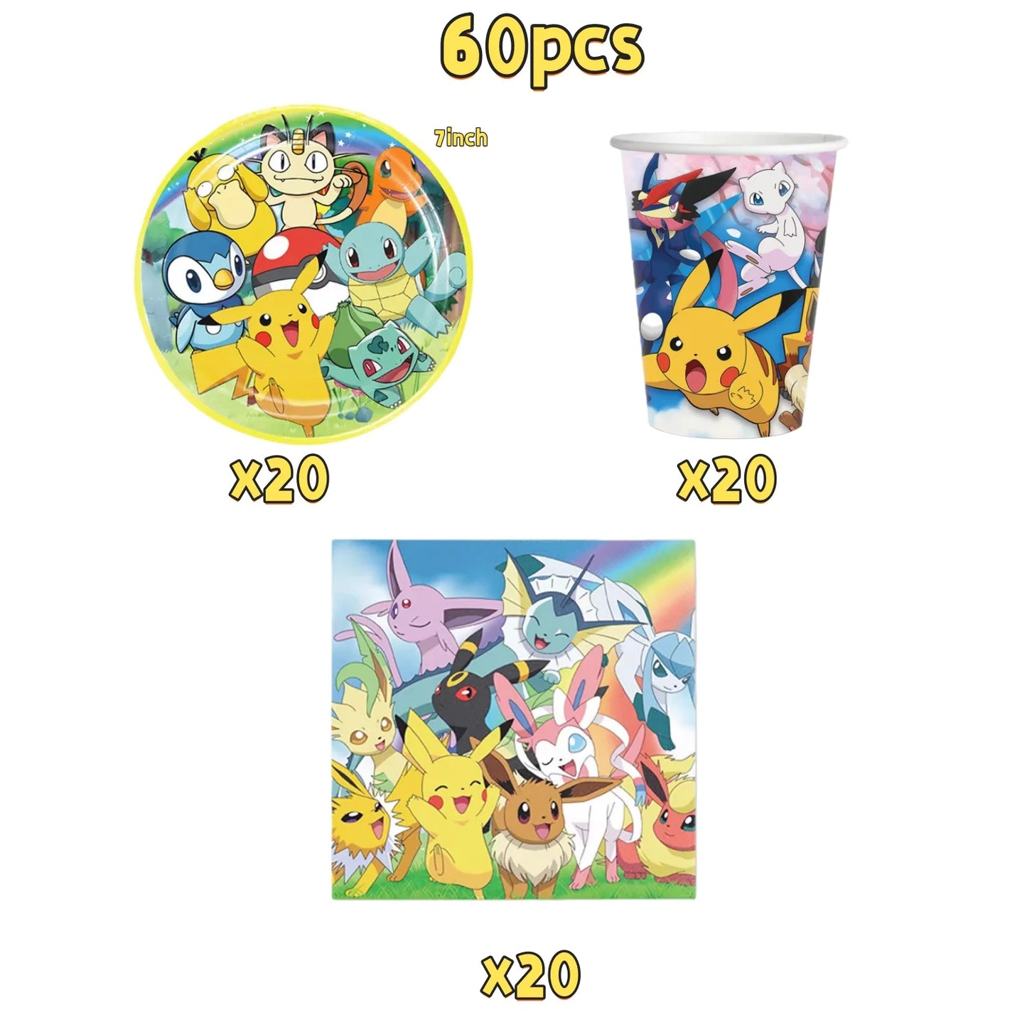 Pokemons Party Birthday Decoration Happy Pikachu Theme Tableware Cups Plates Balloons Banner Supplies Kids Favors Baby Shower