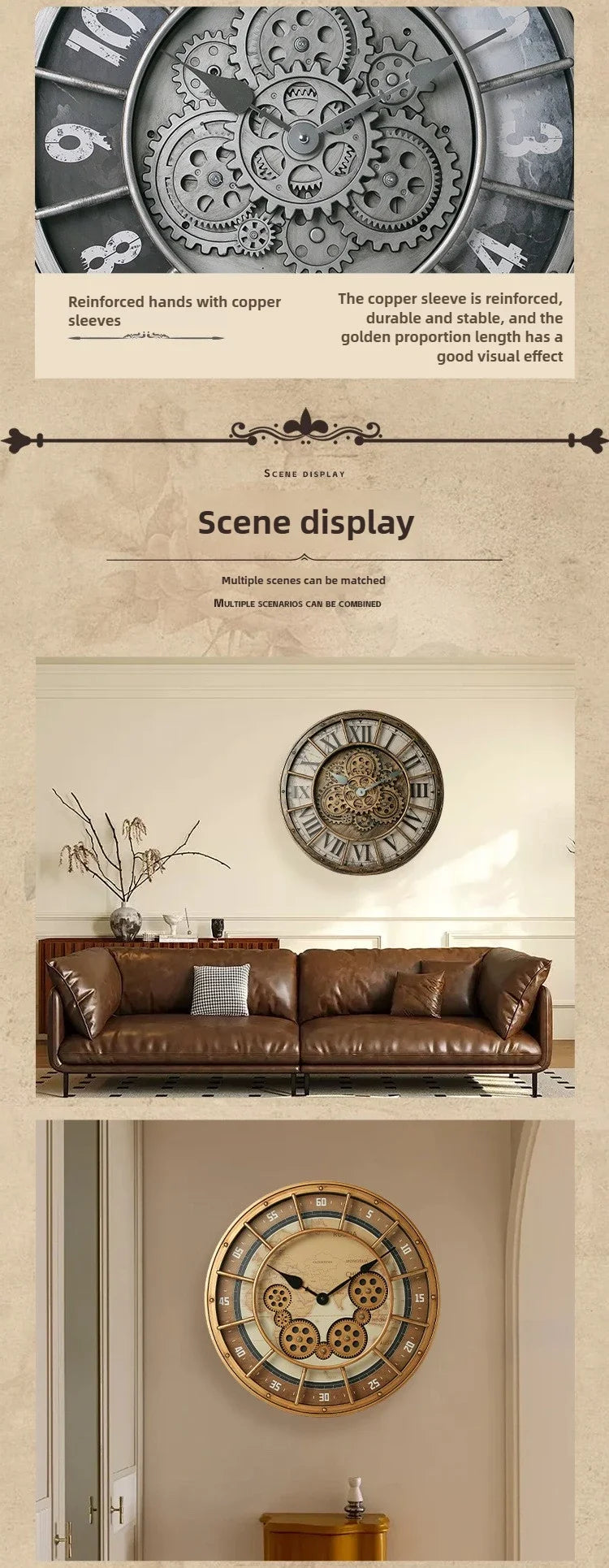 46cm Tianji Star Retro Rotating Gear Wall Clock Home Decorative Wall Clock Stylish Silent Scanning Movement Quartz Wall Clocks