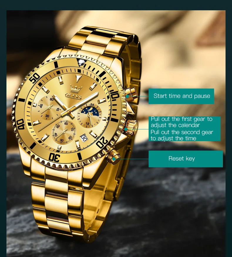 OLEVS Watches For Men Classic with Date Dress Luxury Big Face Waterproof Luminous Men's Wrist Watch Stainless Steel Men Watch