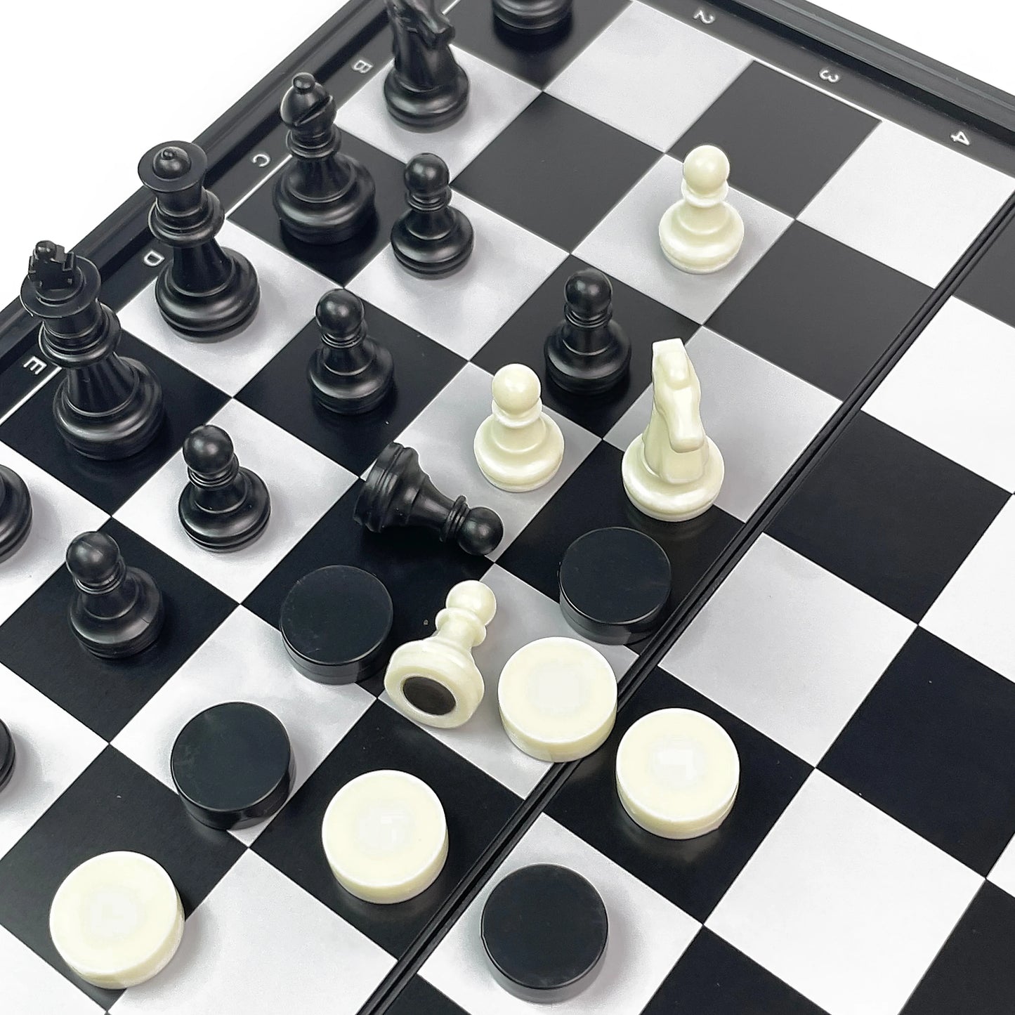 2 in 1 Foldable Magnetic Chess and Checkers Board Game Portable Plastic Chessboard Tabletop Travel Outdoor Game Set