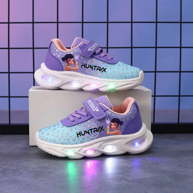 Kpop Demon Hunter Children's luminous LED sneakers Cartoon Girls' Cute Night Light Shoes baby Boy Toddler shoes Mesh breathable