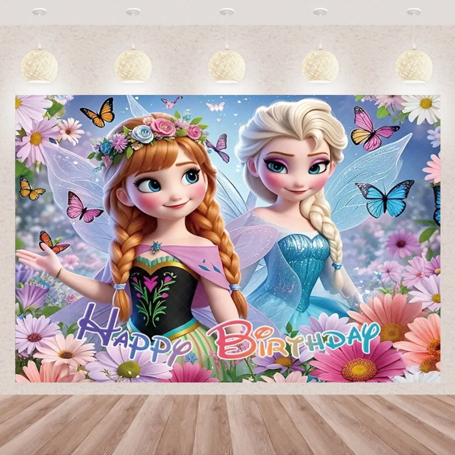 Frozen Elsa Anna Princess Theme Backdrop Frozen Birthday Party Decoration Baby Shower Supplies Background Photo Prop Girl Gift