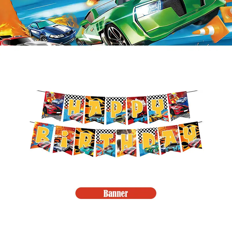 Happy Wheels Birthday Birthday Party Supplies Hot Race Car Theme Tableware Set Cups Plates Balloons Gift Bags for Kids Boys ﻿