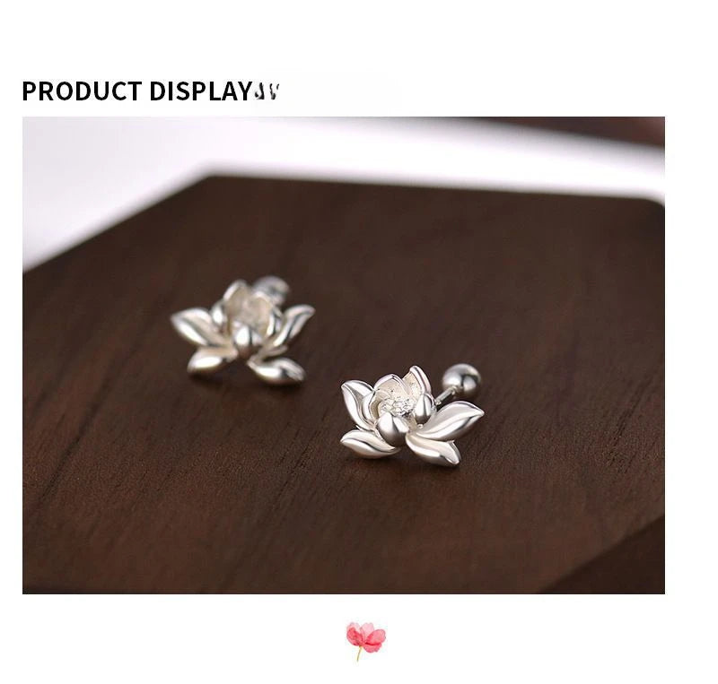 YILUOCD 925 Sterling Silver Lotu Flower Stud Earrings Vintage Tassel  Flower Earrings for Women Cute Sweet Irregular Jewelry