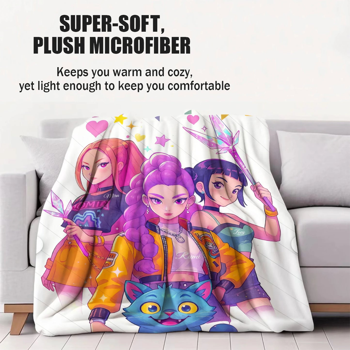 1pcs Cute Huntrix Cat K Pop Flannel Blanket Cozy Throw For Girls Bedroom Holiday Use