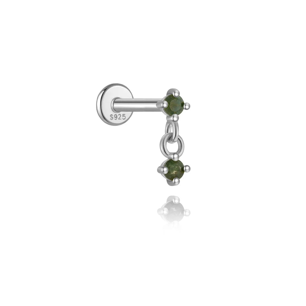 AIDE Water Grass Agate 925 Sterling Silver Flat Head Thread Piercing Earring Green Moss Piercing Ear Bone Earring Jewelry 1pc