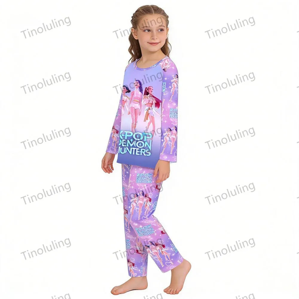KPop Demon Hunters Huntrix Kids Pajamas Set Long Sleeve Girls Clothing 2pcs Children's Sleepwear Cartoon Boys Nightwear 3-14Y