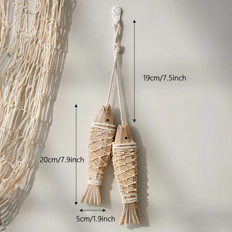 2pcs/set Hanging Wooden Blue Nautical Fish Beach Theme Decor for Home Mediterranean Style Decoration Wall Decoration