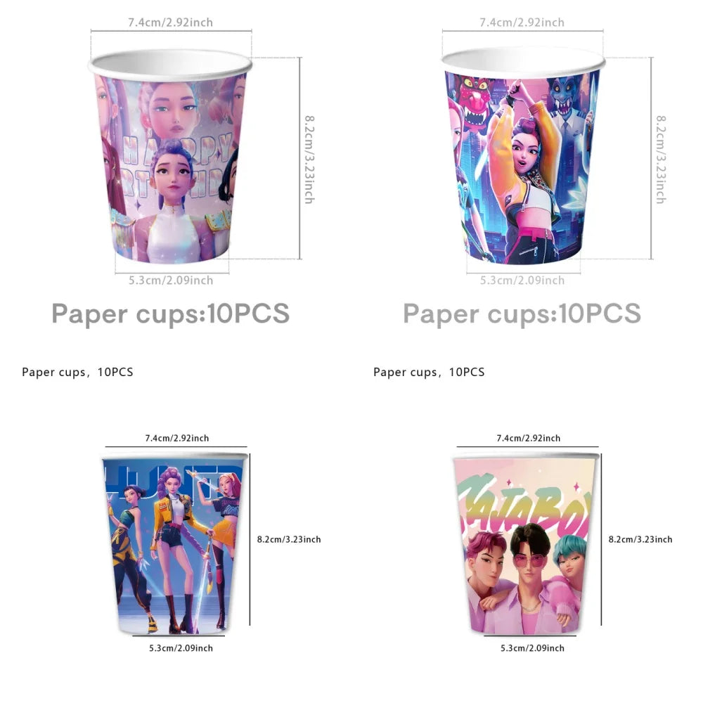 KPop Demon Hunters Birthday Decoration Disposable Party Tableware Paper Plates Napkins Cups Tablecloth Gift Bag Event Supplies