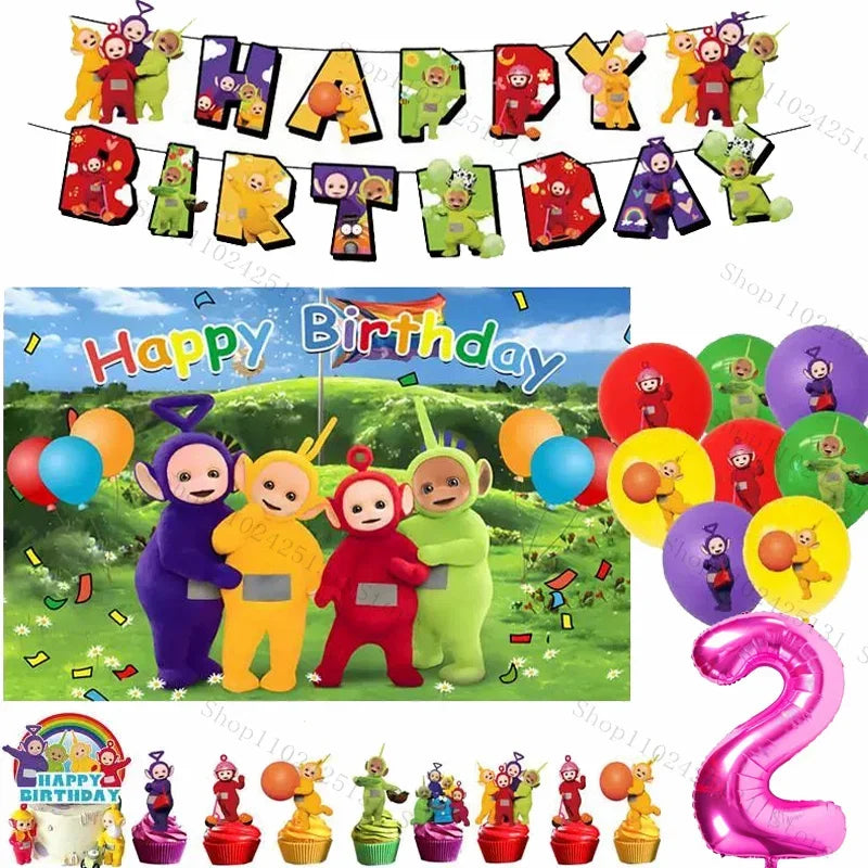 Teletubbies Birthday Party Decoration Tableware Set Paper Plates Balloons Banner Tablecloth For Kids Baby Shower Party Supplies