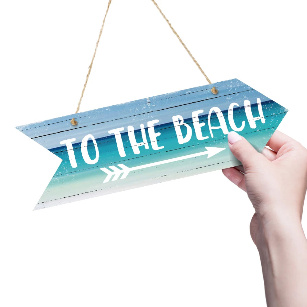 Putuo Decor 1pc To The Beach Arrow Wooden Sign, Wall Hanging Wood Decor Plate for Surf Camp House Living Room Porch Seaside