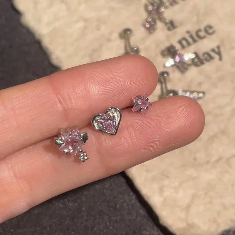 1 PCS Korean Style Cute Pink Zircon Crystal Ear Bone Nail 316L Stainless Steel Kpop Earrings for Women Cartilage Jewelry Gift