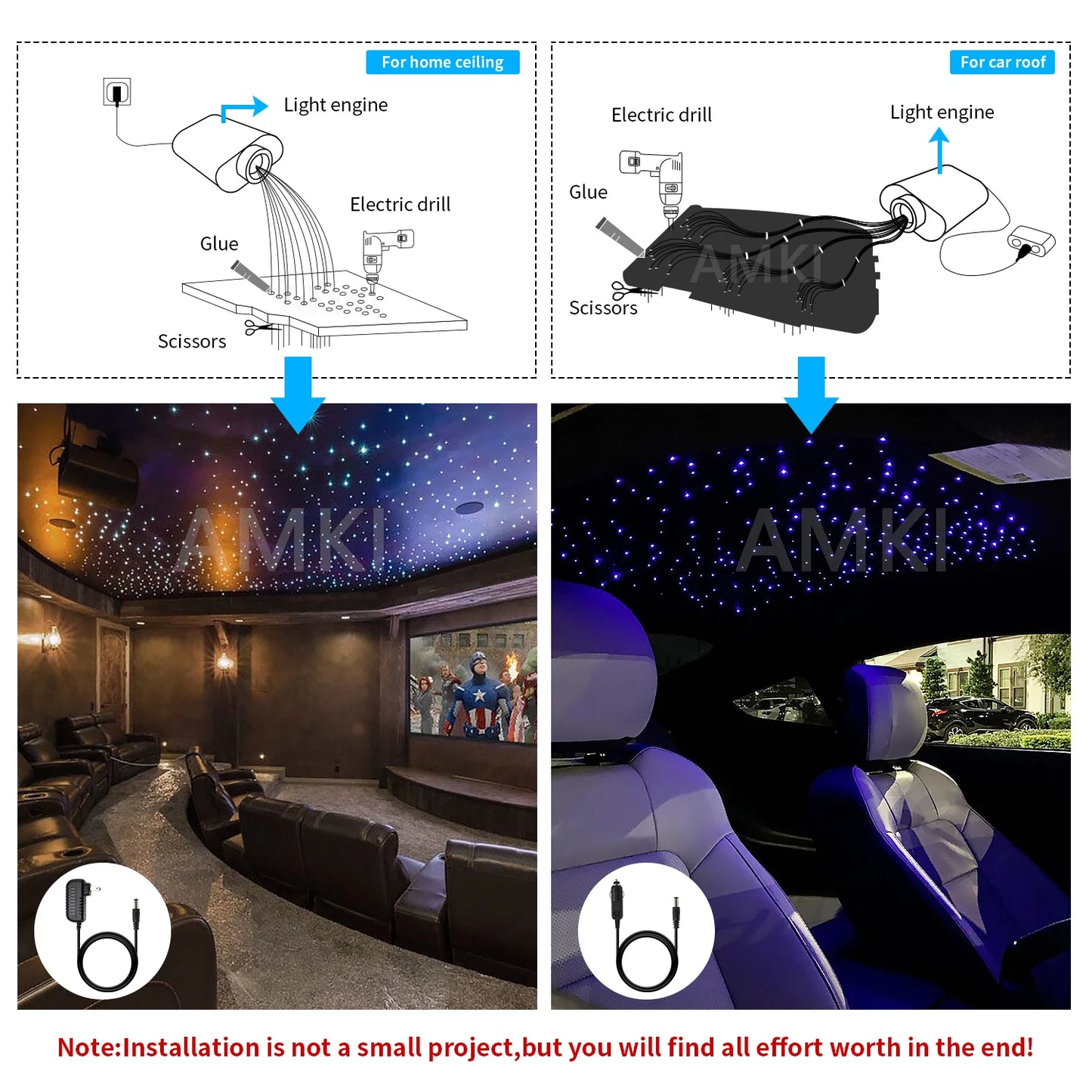 Mini 6W Twinkle Starry Sky Fiber Optic Ceiling Light APP Controlled Star Roof Atmosphere Car Interior Home Decorative Light