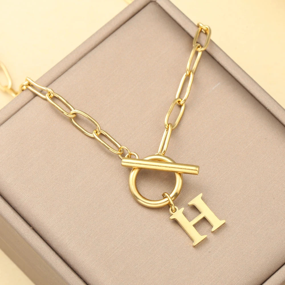 Women's stainless steel Initial necklace A-Z Letter charms pendant Choker Women collar Chain Ot Deduction Necklace For Women2025