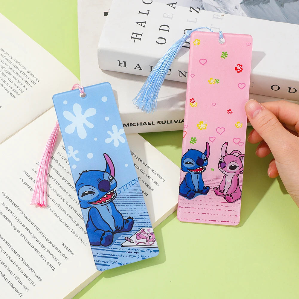 Cute Lilo & Stitch Acrylic Bookmark with Tassel Cartoon Anime Book Marker for Students Book Lovers Reading Decoration Stationery