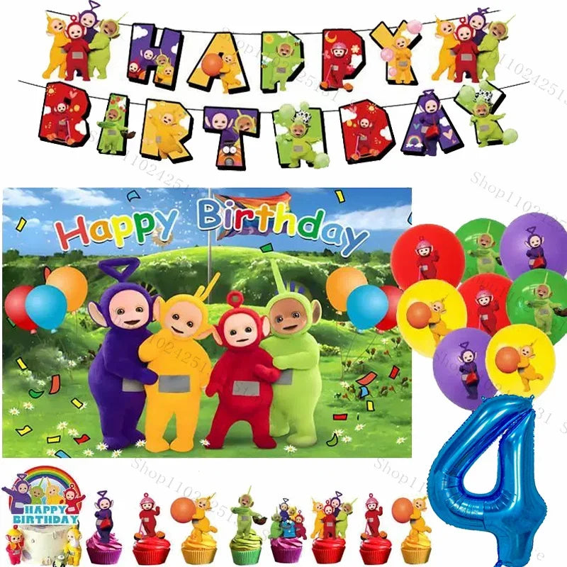 Teletubbies Birthday Party Decoration Tableware Set Paper Plates Balloons Banner Tablecloth For Kids Baby Shower Party Supplies