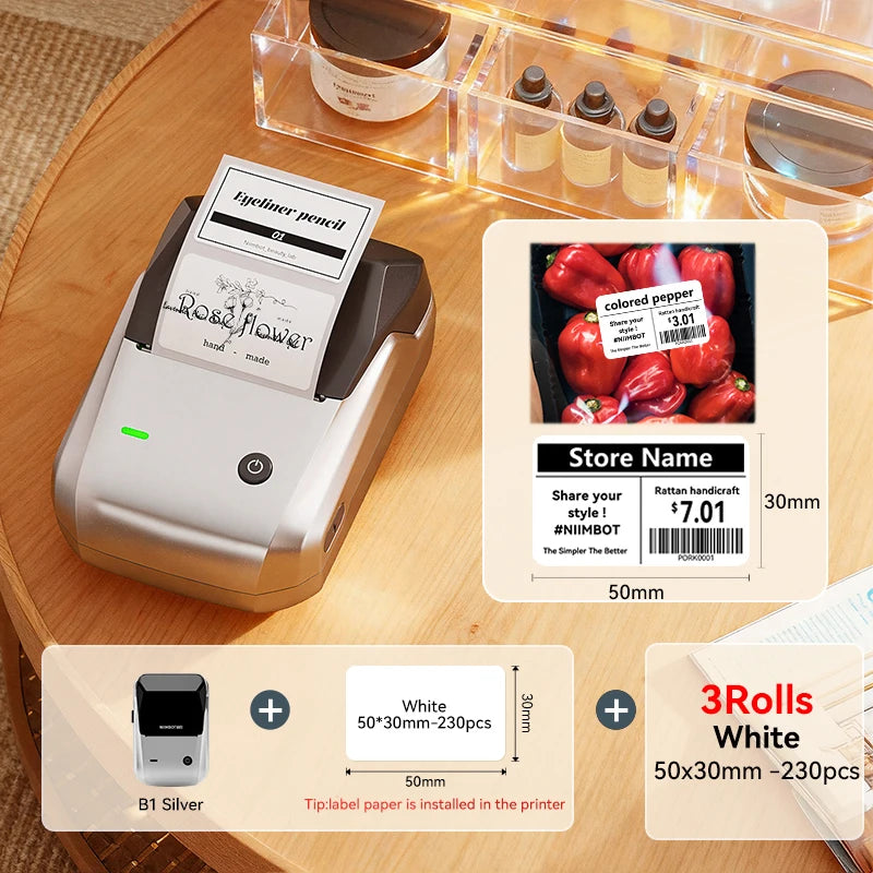 NIIMBOT B1 Portable Thermal Printer With Tapes 2 Inch Adhesive Label Printer Mini Bluetooth Sticker Maker Support Smartphones PC