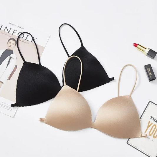 Women Bra Seamless Underwear Women Ultra-thin Underwear Thin Shoulder Strap Girls Backless Bra Push Up Bra One Piece