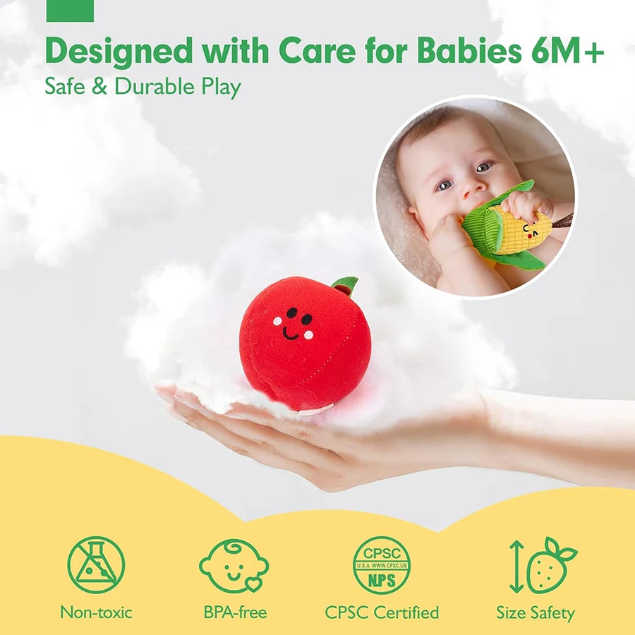 Baby Toys 6-12 Months Soft Baby Beehive with 5 Sensory Bee Rattle Mirror Crinkle Squeaker Busy Montessori Soft Toy for Toddlers