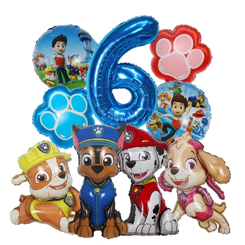 9pcs Cartoon Paw Patrol Foil Balloon Digital Number Supplies Rescue Dog Childrens Birthday Party Decoration Baby Gift Chase Skye
