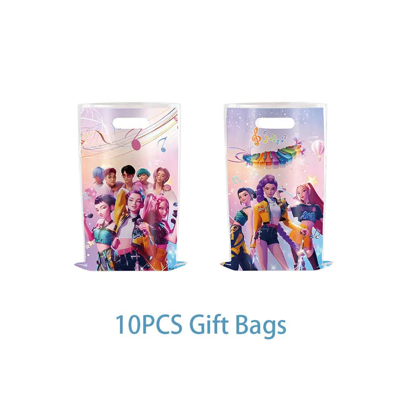 New Anime Kpop Demon Hunters Birthday Party Decorations Set Kpop Theme Cup Plate Gift Bags Balloons Banner Supplies Girls Favors
