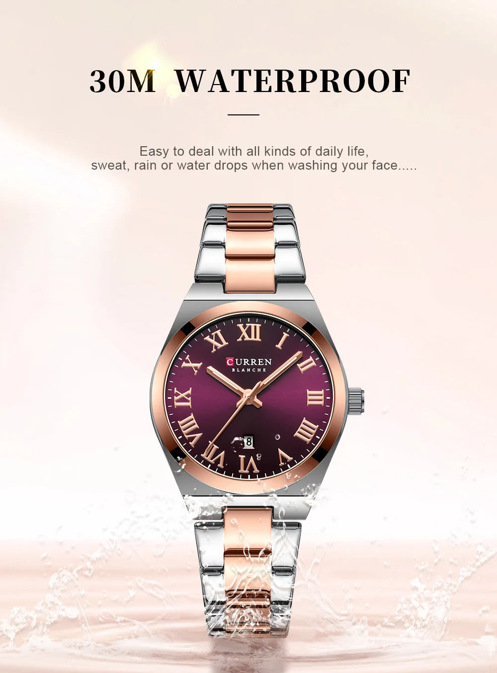 CURREN Fashionable Quartz Watches for Women Roman Numerals Simple Elegant Stainless Steel Braclete Ladies Wristwatch