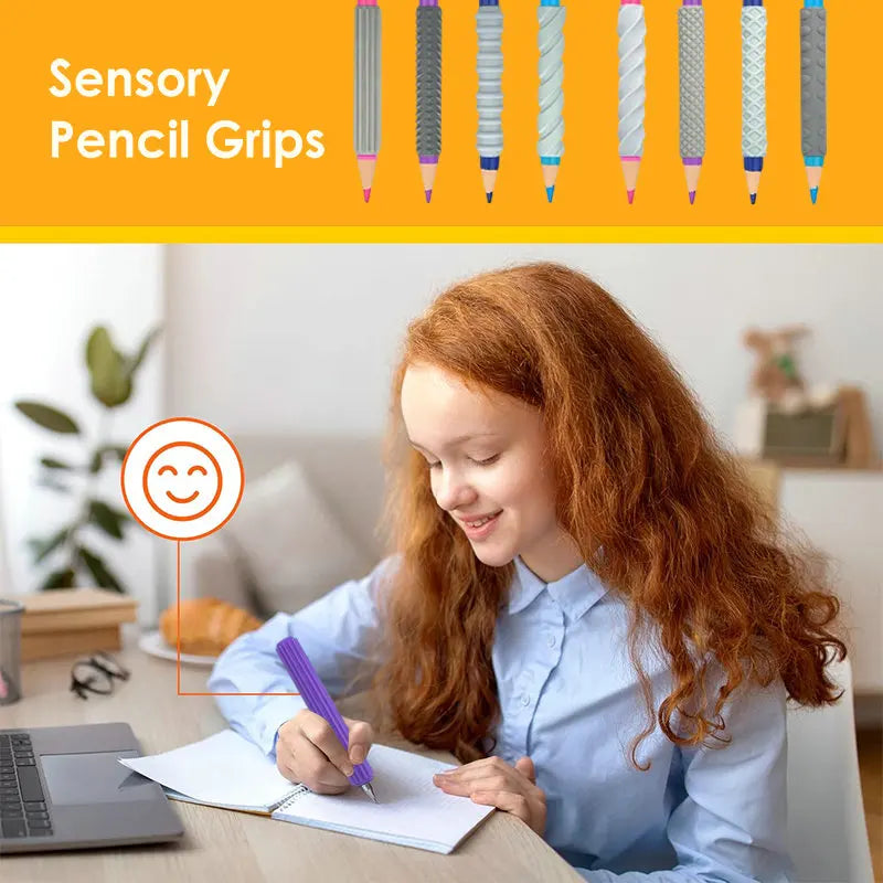 Silicone Textured Pencil Grips Sensory Fidget Toy For ADHD Autism Stress Relief Finger Skills Training Kids Adults Class Office