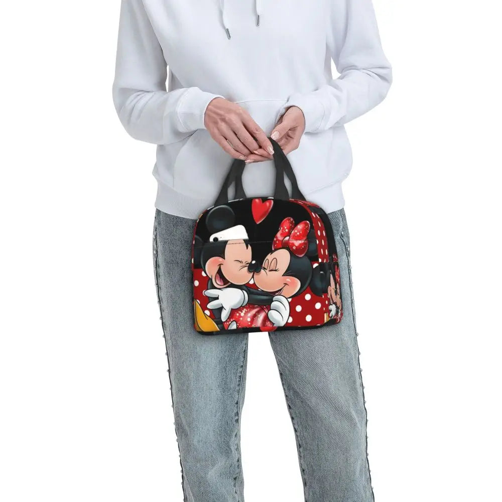 Custom Mickey Pink Minnie Mouse Lunch Bag Women Creative Design Cooler Warm Insulated Lunch Box for Kids School