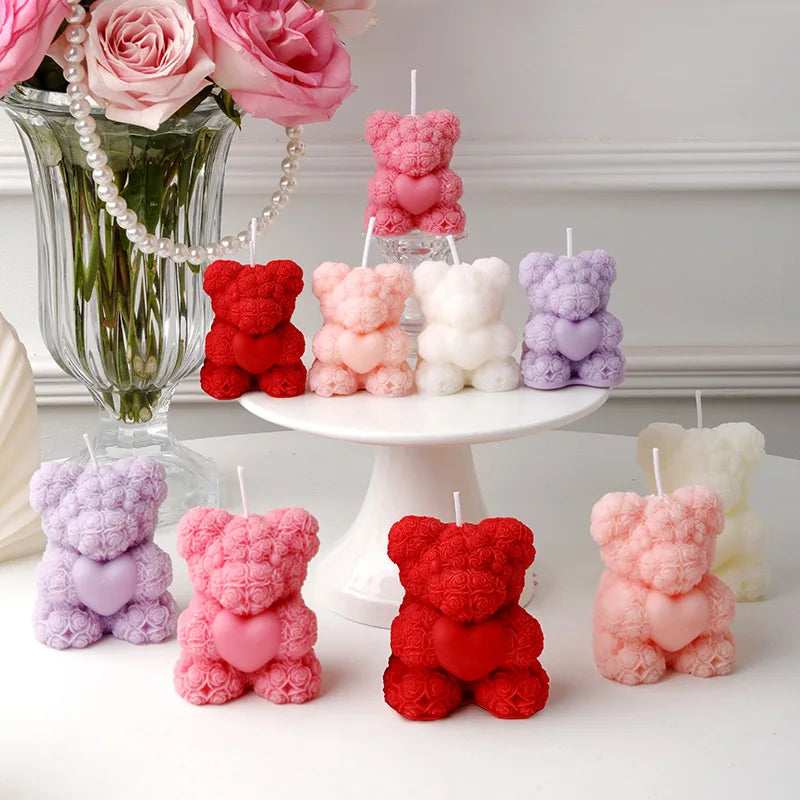 Rose Bear Scented Candles - Cute Decorations & Handmade Gifts for Women / Friends, Ideal for Wedding Souvenirs,  Valentine's Day