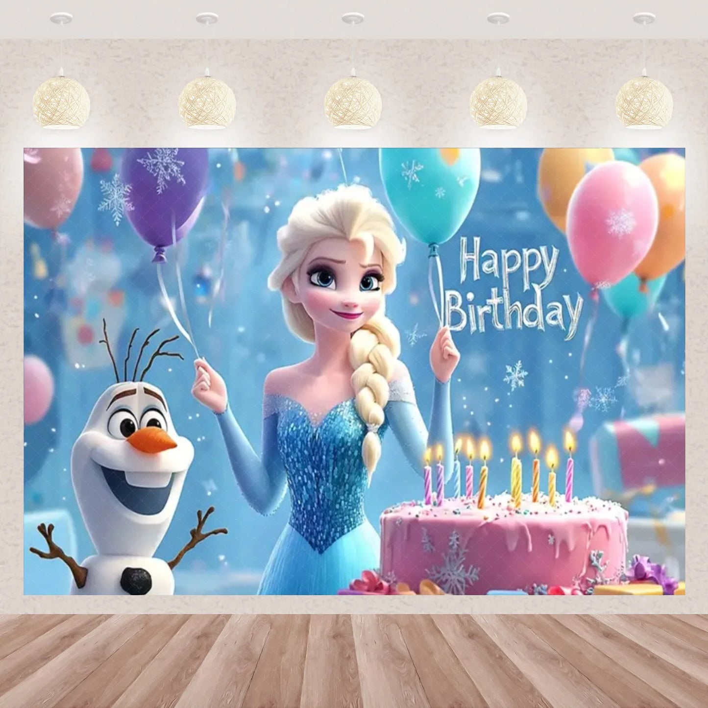 Frozen Elsa Anna Princess Theme Backdrop Frozen Birthday Party Decoration Baby Shower Supplies Background Photo Prop Girl Gift