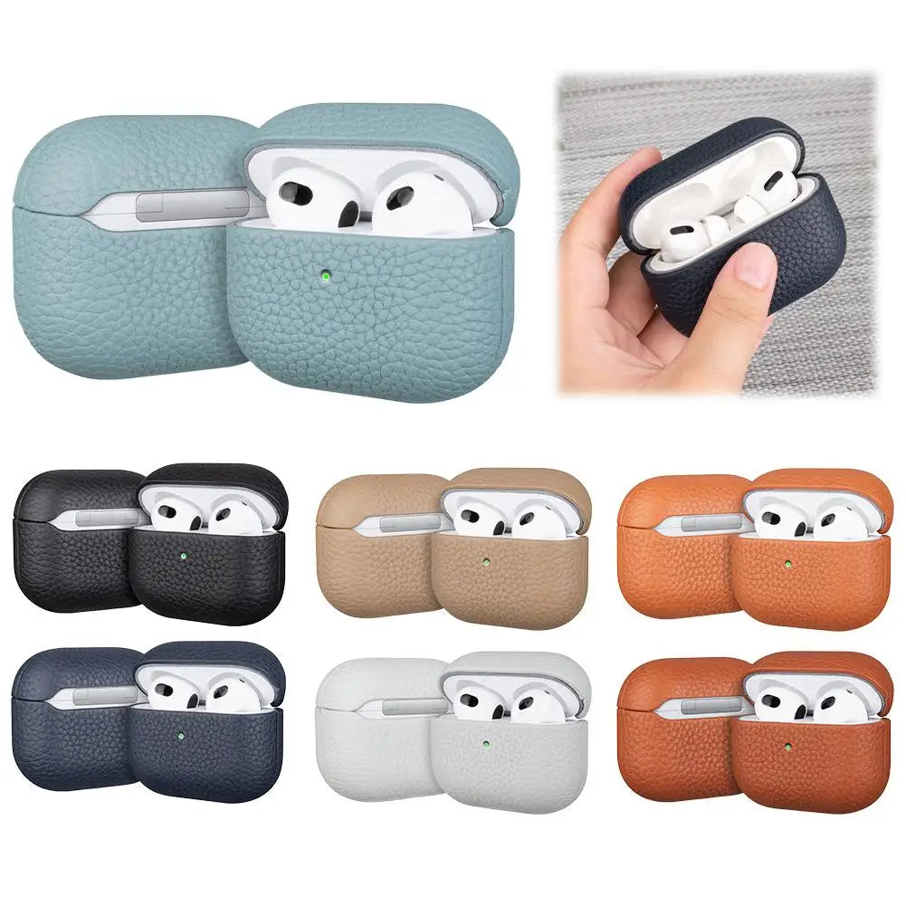 High End Business Bluetooth Earphone Case For Apple AirPods Air 2 3 4 Pro 2 3 Retro Genuine Leather Litchi Texture Protect Cover