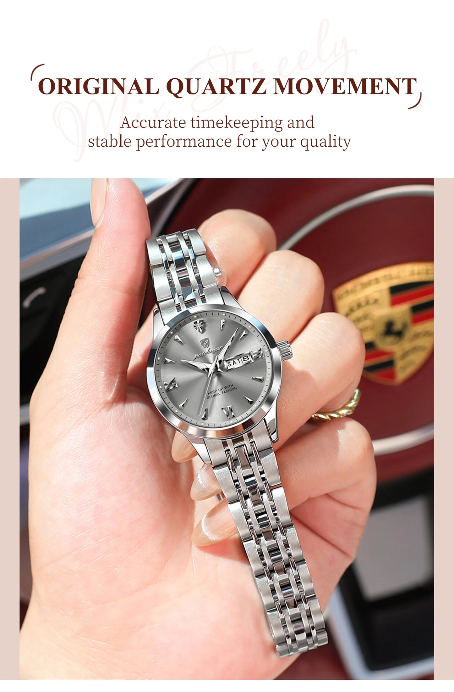 POEDAGAR Original Watch For Woman Waterproof Luminous Date Week Ladies Watch Stainless Steel Quartz Women's Watches Female Reloj