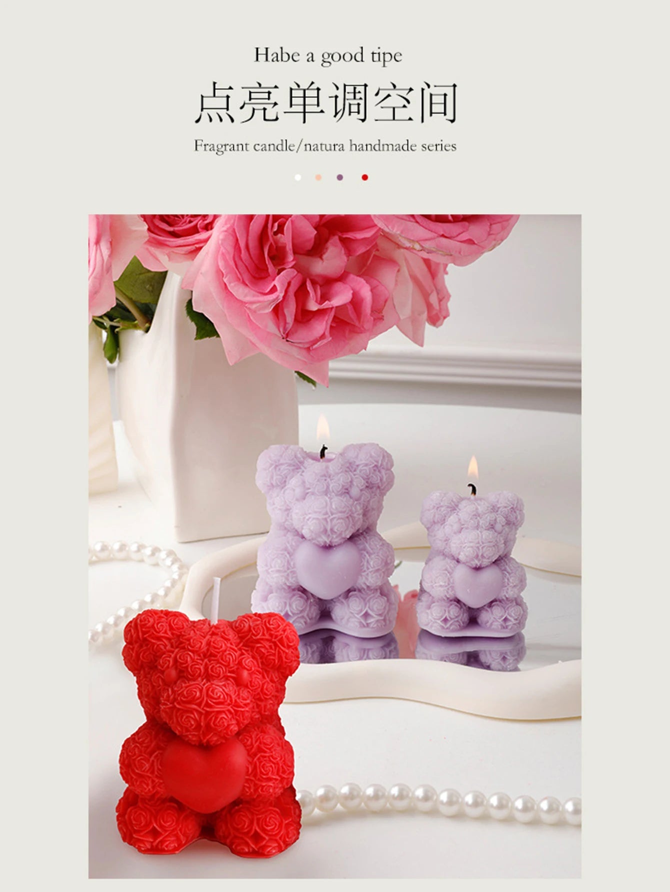Rose Bear Scented Candles - Cute Decorations & Handmade Gifts for Women / Friends, Ideal for Wedding Souvenirs,  Valentine's Day