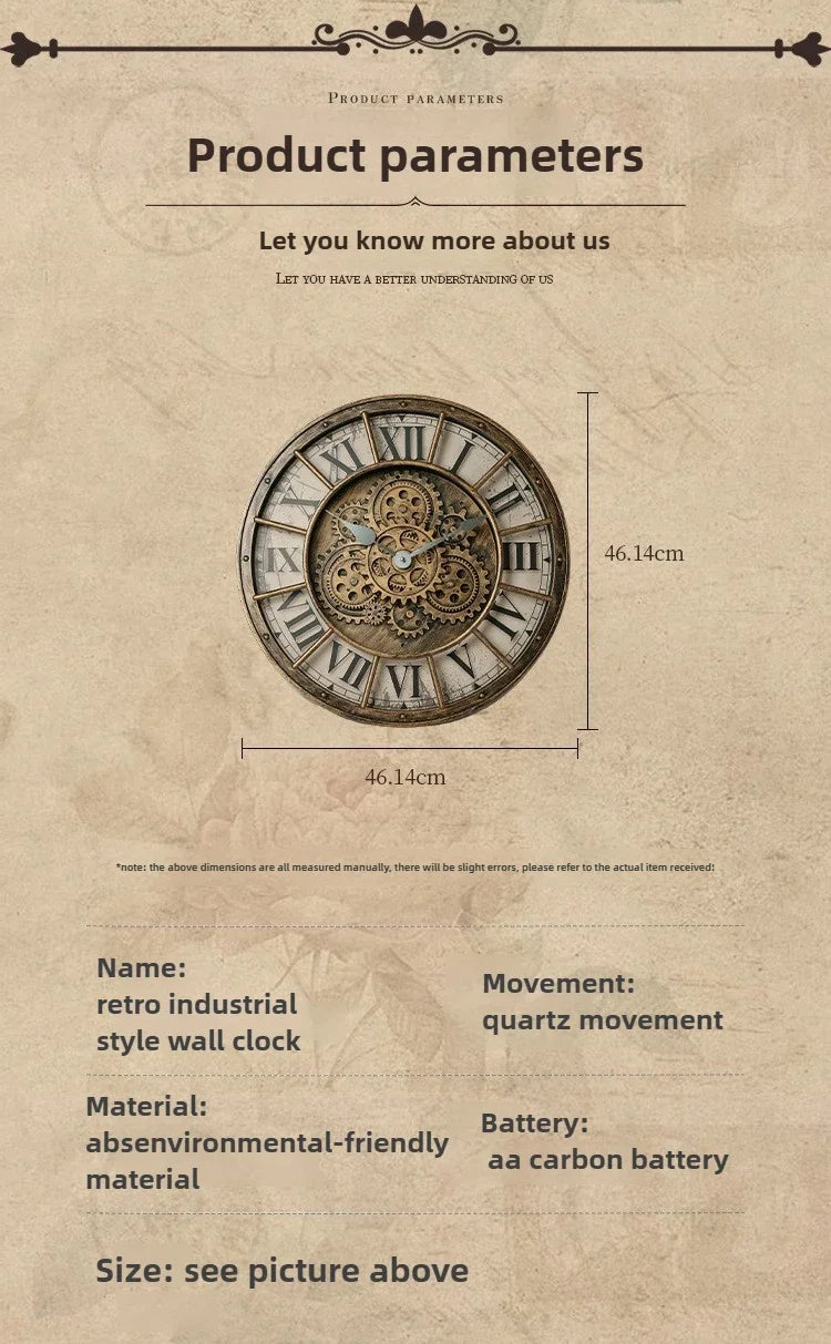 46cm Tianji Star Retro Rotating Gear Wall Clock Home Decorative Wall Clock Stylish Silent Scanning Movement Quartz Wall Clocks