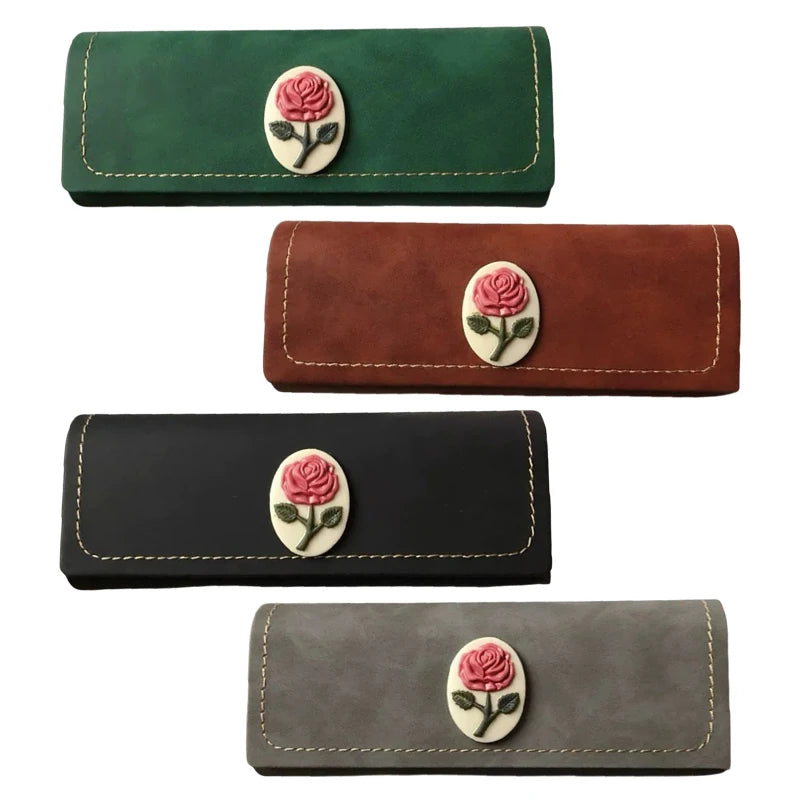 Vintage Fashion Rose Pattern Glasses Case Sunglasses Eyewear Storage Box Unisex Anti-Pressure PU Leather Eyeglasses Bag
