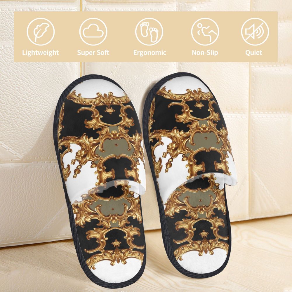 Custom Vintage Baroque Prints Greek Ornament Golden Meander Meandros Soft Scuff Memory Foam Slippers Women Hotel House Shoes
