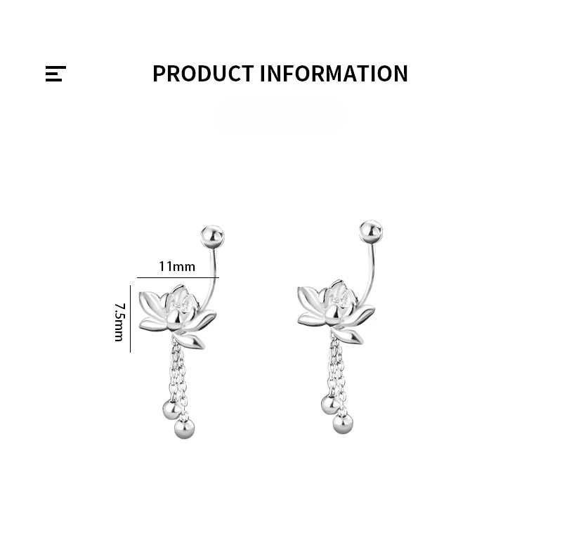 YILUOCD 925 Sterling Silver Lotu Flower Stud Earrings Vintage Tassel  Flower Earrings for Women Cute Sweet Irregular Jewelry