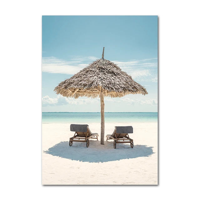 Beach Sea Ocean Canvas Wall Art Poster Bridge Leaves Turtle Seagull Print Painting Vibrant Summer Picture Nordic Home Decoration
