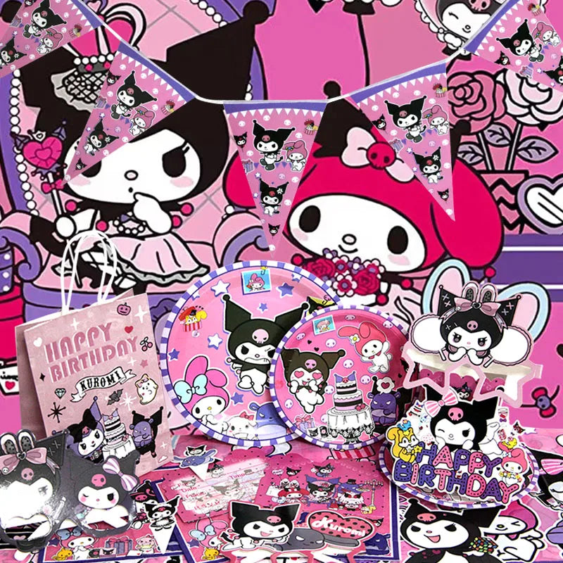 Kuromi Birthday Party Decoration Backdrop Disposable Tableware For Kids Event Supplies Latex Foil Balloons Banner