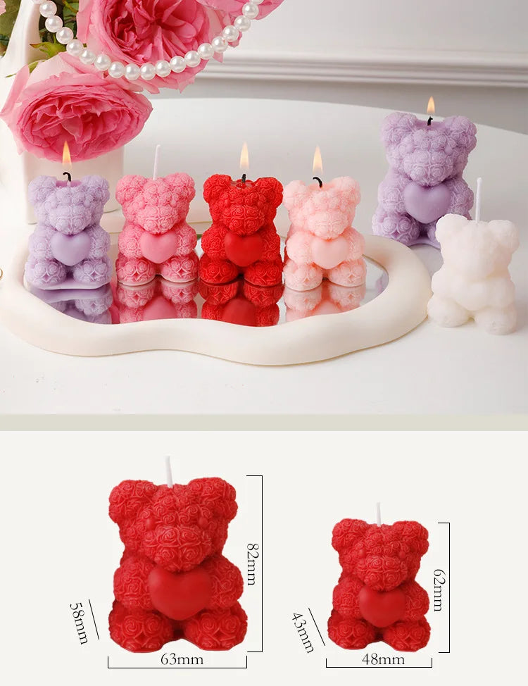 Rose Bear Scented Candles - Cute Decorations & Handmade Gifts for Women / Friends, Ideal for Wedding Souvenirs,  Valentine's Day