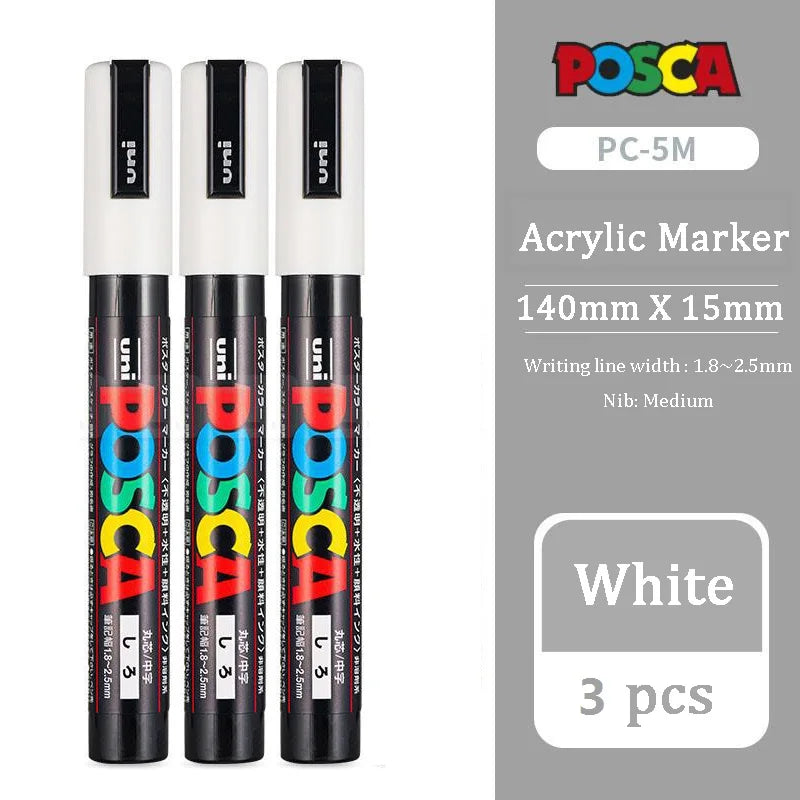 UNI Posca White Waterproof Permanent Acrylic Marker Pens Marcadores Non-fading POP Poster Pen Graffiti Advertisement Paint Pens