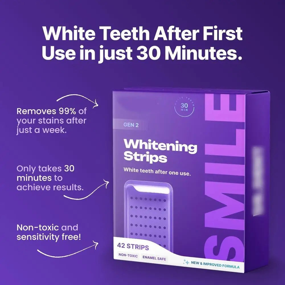 Purple Gel Teeth Brightening Strips Clean Surface Stains Freshen Breath Peroxide Free for Sensitive Teeth 42 Pack Easy Use
