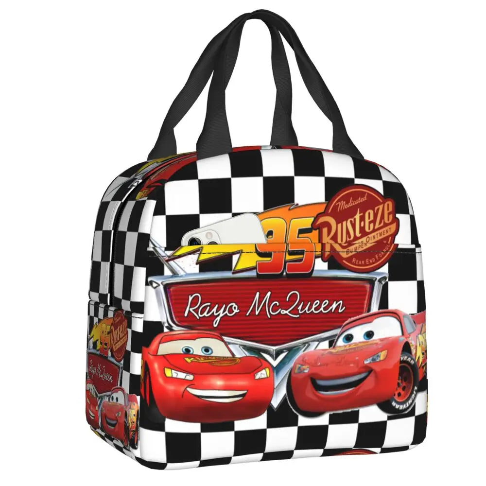 Custom Car 95 Lightning Mcqueen Insulated Lunch Bag for Women Resuable Racing Car Thermal Cooler Bento Box Office Picnic Travel