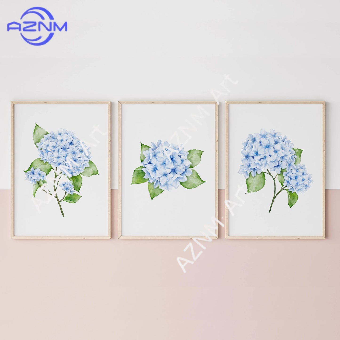 1PC/3PCS Hydrangea Wall Art Prints Light Blue Art Minimalist Flower Print Botanical Room Decor Hamptons Wall Art