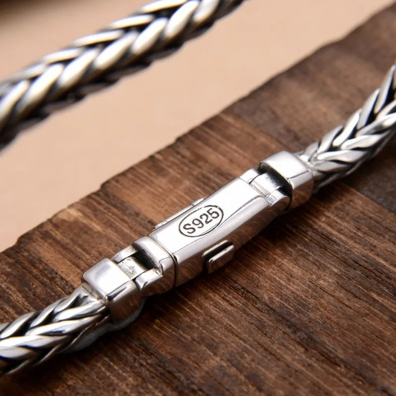 S925 Sterling Silve Twisted Bracelets For Men Hip Hop Handmade Exquisite Unique Fashion Jewelry Gift Factory Price